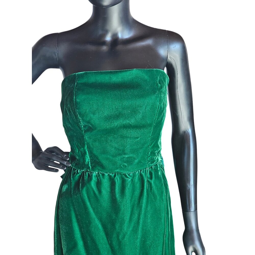 Vintage Green Velvet Strapless Satin Back Detail Party Dress - Picture 3 of 10